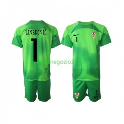 Maglia Croazia Livakovic 1 Portiere Bambino Trasferta Divisa Mondiali 2022 Manica Corta