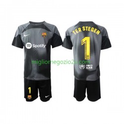 Maglia FC Barcelona Ter Stegen 1 Portiere Bambino Trasferta Divisa 2022-2023 Manica Corta