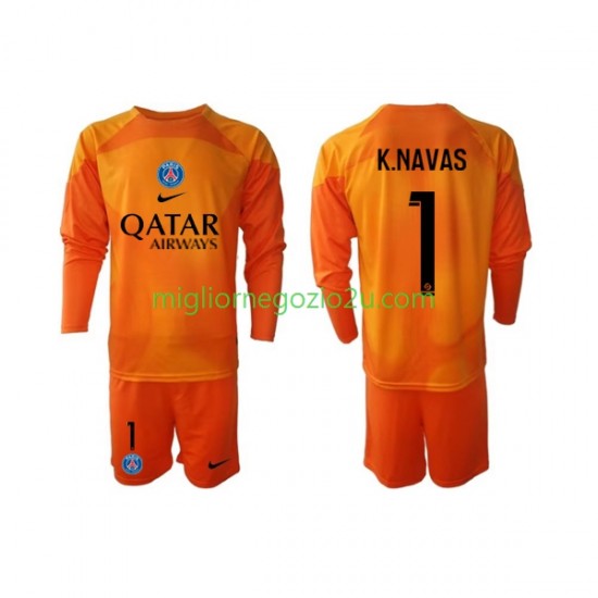 Maglia Paris Saint-Germain Keylor Navas 1 Portiere Bambino Trasferta Divisa 2022-2023 Manica Lunga