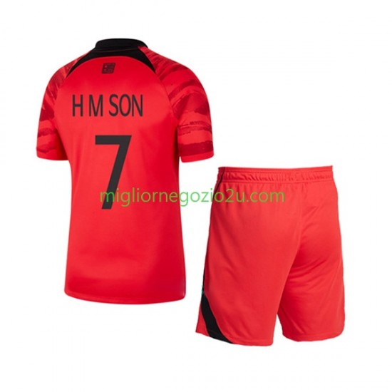 Maglia Corea del Sud Son Heung-min 7 Bambino Casa Divisa Mondiali 2022 Manica Corta