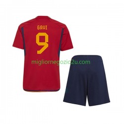 Maglia Spagna Gavi 9 Bambino Casa Divisa Mondiali 2022 Manica Corta