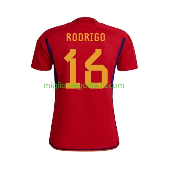 Maglia Spagna RODRIGO 16 Uomo Casa Divisa Mondiali 2022 Manica Corta