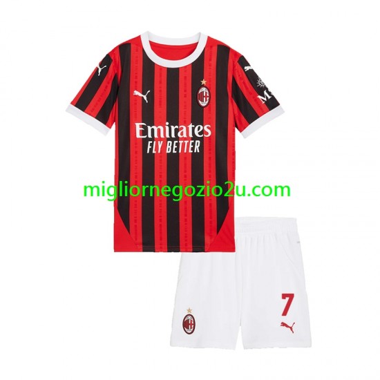 Maglia AC Milan Alvaro Morata 7 Bambino Casa Divisa 2024-2025 Manica Corta