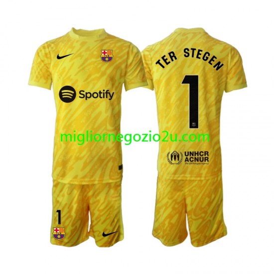Maglia FC Barcelona Ter Stegen 1 Portiere Bambino Trasferta Divisa 2024-2025 Manica Corta