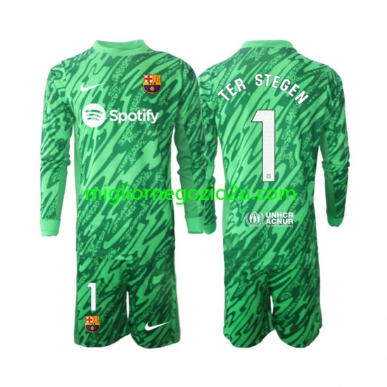 Maglia FC Barcelona Ter Stegen 1 Portiere Bambino Casa Divisa 2024-2025 Manica Lunga