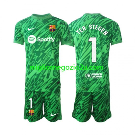 Maglia FC Barcelona Ter Stegen 1 Portiere Bambino Casa Divisa 2024-2025 Manica Corta