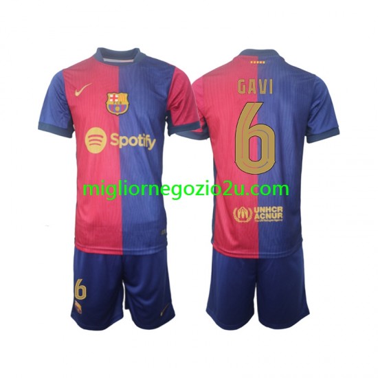 Maglia FC Barcelona UCL Font Gavi 6 Bambino Casa Divisa 2024-2025 Manica Corta