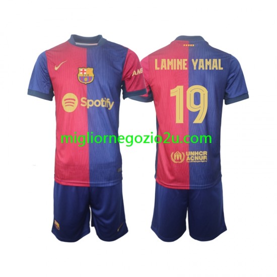 Maglia FC Barcelona UCL Font Lamine Yamal 19 Bambino Casa Divisa 2024-2025 Manica Corta
