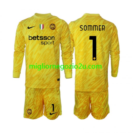 Maglia Inter Milan Yann Sommer 1 Portiere Bambino Trasferta Divisa 2024-2025 Manica Lunga