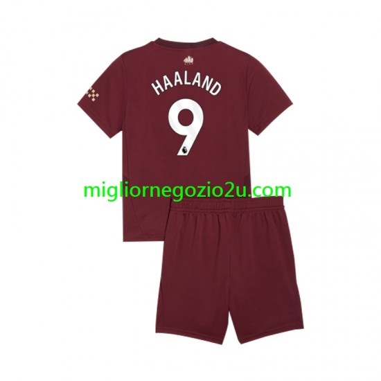 Maglia Manchester City Erling Haaland 9 Bambino Terza Divisa 2024-2025 Manica Corta