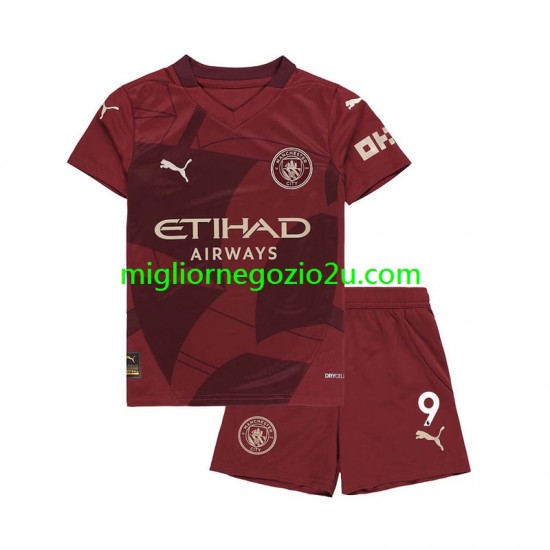 Maglia Manchester City Erling Haaland 9 Bambino Terza Divisa 2024-2025 Manica Corta
