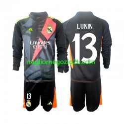 Maglia Real Madrid Andriy Lunin 13 Portiere Bambino Trasferta Divisa 2024-2025 Manica Lunga