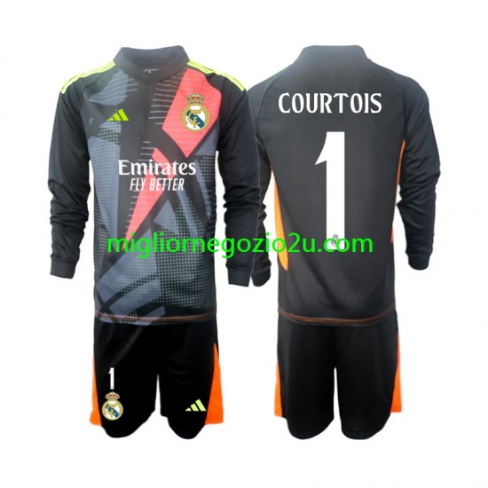 Maglia Real Madrid Thibaut Courtois 1 Portiere Bambino Trasferta Divisa 2024-2025 Manica Lunga