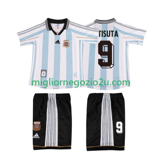 Maglia Argentina BATISUTA 9 Retro Bambino Casa Divisa 1998 Manica Corta