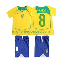 Maglia Brasile KAKA 8 Retro Bambino Casa Divisa 2004 Manica Corta