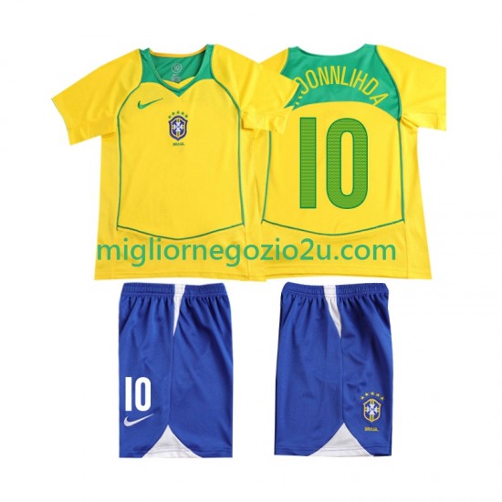 Maglia Brasile RONALOINHO 10 Retro Bambino Casa Divisa 2004 Manica Corta