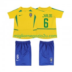 Maglia Brasile Roberto Carlos 6 Retro Bambino Casa Divisa 2002 Manica Corta
