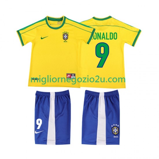 Maglia Brasile Ronaldo 9 Retro Bambino Casa Divisa 1998 Manica Corta