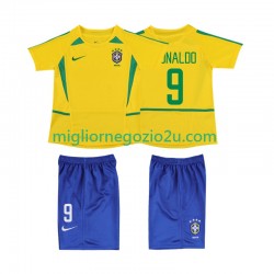 Maglia Brasile Ronaldo 9 Retro Bambino Casa Divisa 2002 Manica Corta