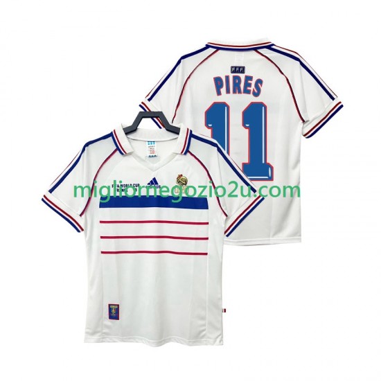 Maglia Francia PIRES 11 Retro Uomo Trasferta Divisa 1998 Manica Corta