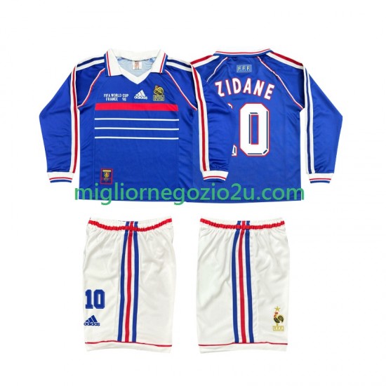 Maglia Francia ZINANE 10 Retro Bambino Casa Divisa 1998 Manica Lunga