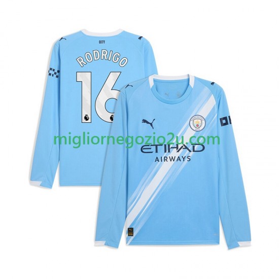 Maglia Manchester City Rodrigo Hernandez 16 Uomo Casa Divisa 2025-2026 Manica Lunga