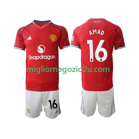 Maglia Manchester United Amad Diallo 16 Bambino Casa Divisa 2025-2026 Manica Corta
