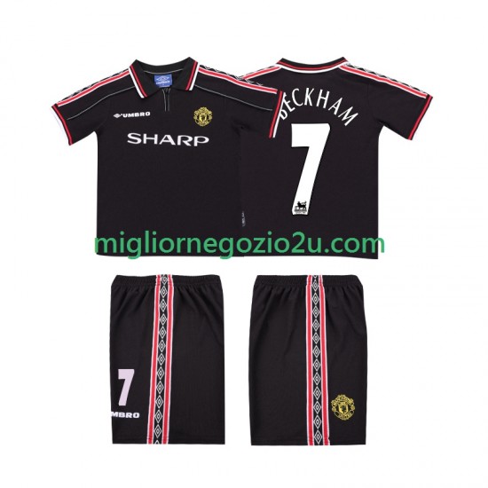 Maglia Manchester United Beckham 7 Retro Bambino Trasferta Divisa 1998 1999 Manica Corta