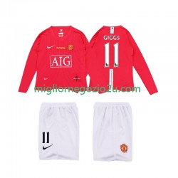 Maglia Manchester United GIGGS 11 Premier League 2009 Retro Bambino Casa Divisa 2008 Manica Lunga