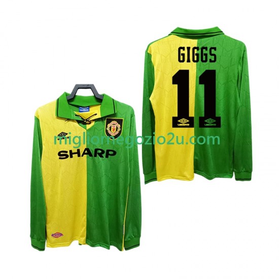 Maglia Manchester United GIGGS 11 1992 Retro Uomo Trasferta Divisa 1994 Manica Lunga