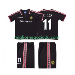 Maglia Manchester United GIGGS 11 Retro Bambino Trasferta Divisa 1998 1999 Manica Corta