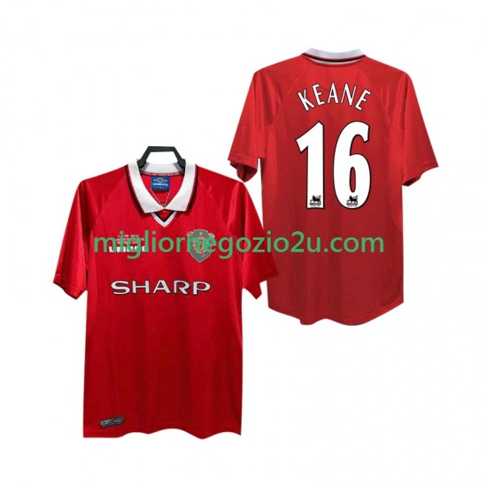 Maglia Manchester United Keane 16 2000 Retro Uomo Casa Divisa 1999 Manica Corta