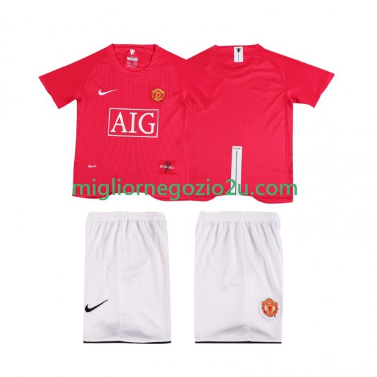 Maglia Manchester United Premier League 2007 Retro Bambino Casa Divisa 2008 Manica Corta