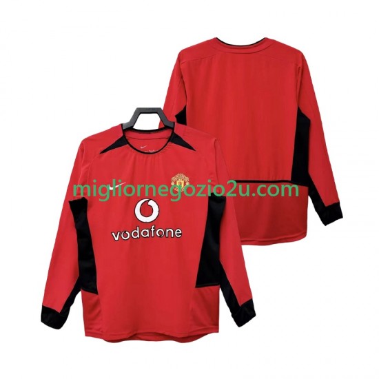Maglia Manchester United Retro Uomo Casa Divisa 2004 2002 Manica Lunga