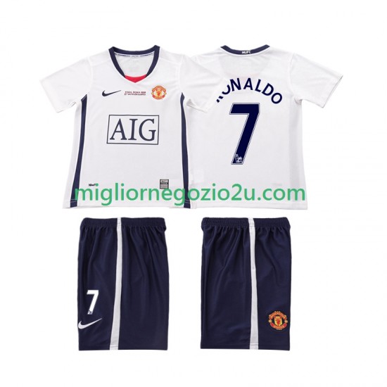 Maglia Manchester United Ronaldo 7 Champions League 2009 Retro Bambino Trasferta Divisa 2008 Manica Corta