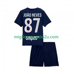Maglia Paris Saint-Germain Joao Neves 87 Bambino Casa Divisa 2025-2026 Manica Corta
