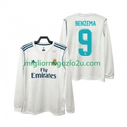 Maglia Real Madrid BENZEMA 9 2017 2018 Retro Uomo Casa Divisa Manica Lunga
