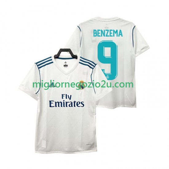 Maglia Real Madrid BENZEMA 9 2017 2018 Retro Uomo Casa Divisa Manica Corta