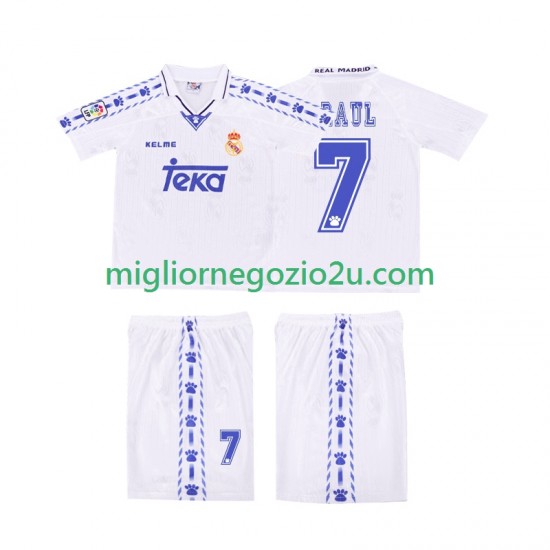 Maglia Real Madrid RAUL 7 1996 1997 Retro Bambino Casa Divisa Manica Corta