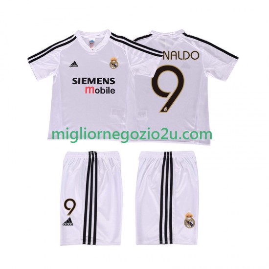 Maglia Real Madrid RONALDO 9 5 Retro Bambino Casa Divisa 2004 2002 Manica Corta