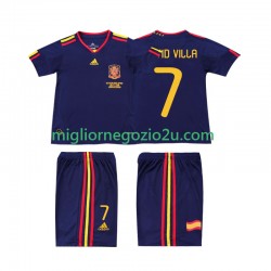 Maglia Spagna DAVID VILLA 7 Retro Bambino Trasferta Divisa 2010 Manica Corta