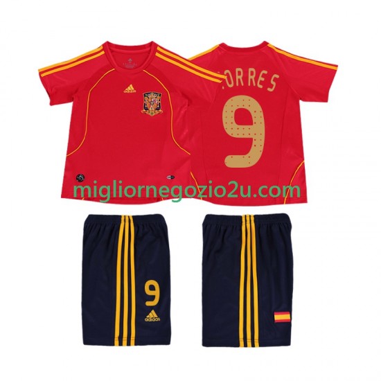 Maglia Spagna TORRES 9 Retro Bambino Casa Divisa 2008 Manica Corta