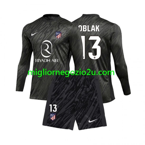 Maglia Atlético Madrid Jan Oblak 13 Portiere Bambino Casa Divisa 2024-2025 Manica Lunga