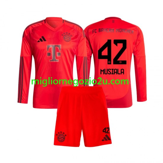 Maglia FC Bayern München Jamal Musiala 42 Bambino Casa Divisa 2024-2025 Manica Lunga