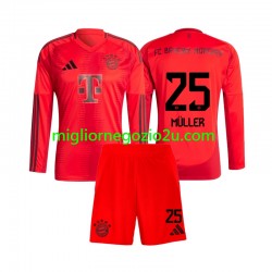 Maglia FC Bayern München Thomas Muller 25 Bambino Casa Divisa 2024-2025 Manica Lunga