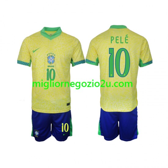 Maglia Brasile PELE 10 Bambino Casa Divisa 2024 Manica Corta