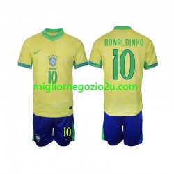 Maglia Brasile Ronaldinho 10 Bambino Casa Divisa 2024 Manica Corta