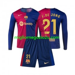 Maglia FC Barcelona Frenkie de Jong 21 Bambino Casa Divisa 2024-2025 Manica Lunga