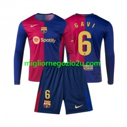 Maglia FC Barcelona Gavi 6 Bambino Casa Divisa 2024-2025 Manica Lunga