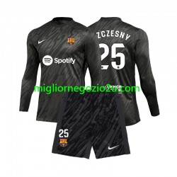 Maglia FC Barcelona Wojciech Szczesny 25 Portiere Bambino Trasferta Divisa 2024-2025 Manica Lunga